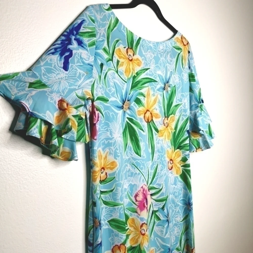 NWT Cappagallo Women’s Medium Erika Ice Blue Floral Dress Tropical Lightweight - Picture 13 of 14